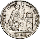     Peru 1866     Die Var  1 Sol     Silver  900     Republica Peruana     Km 196 1    c9274