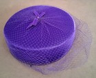 Chic Vintage Royal Purple Velvet Pillbox Hat With Veil   Bow 60s Retro