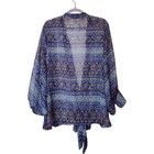 Free People Solstice Shimmer Blue Boho Sparkly Sheer Tie Front Kimono One Size