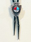 Vintage Navajo Style Turquoise  Coral Mother Of Pearl Arrowhead Bolo Tie