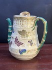 Japanese Meiji Satsuma Chocolate Pot W  Butterflies Bamboo Spout Cicada Finial