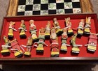 Vintage Chinese Carved Wood Chess Set Folding Board Hand Painted Asian Figures