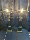 Table Lamps Pair Vintage Black Empire Style Pedestal Comumn Lamps 20 1 2  Tall