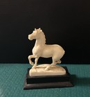 Finely Carved Vintage Chinese Bone Horse With Broken Tail On Laquered Stand
