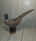 Vtg Hand Carved Wood Pheasant On Log Figurine Cabin Hunting Lodge Man Cave Bird