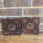Vtg Handcarved Walnut Wood Trivets With White Inlay 6 5    Square Set Of 2 No Feet