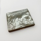 Vintage 1950s Mother Of Pearl Powder Compact Etched Floral Rhinestone Brass Euc