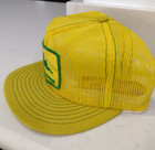 Vintage John Deere Full Yellow Mesh Snapback Hat Usa Made Farm Ad  Americana