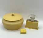 Vintage Yellow Celluloid Powder Trinket Box - Perfume Bottle W holder - Present