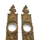 Pair Ornate Antique Victorian Cast Brass Door Knob Gold Escutcheon Entry Plates