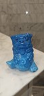 Decorative Gradient Teal Blue Glazed Chinese Foo Dog Sitting With Ball Sculpture