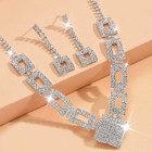 Crystal Bridal Wedding Jewelry Set Silver Rhinestone Necklace Earrings Bracelet 