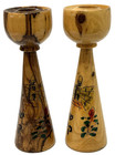 Vintage Hebrew Olive Wood Shabbat Candle Holders Judaism Israel Judaica Jewish