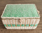 Vintage Dritz Woven Sewing Box Basket Satin Lined Wicker Handle 10 X 7 5 X 5 75