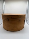 Antique Primitive Wood Shaker Style Round Pantry Box W  Handle Faint Writing Lid