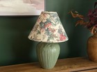 Vintage Markel Studio Pottery Table Lamp Sage Green Drip Glaze Floral Shade Mcm