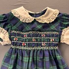 Vtg Princess Anne Hand Smocked Dress Toddler 3 Black Watch Plaid Eyelet Lace