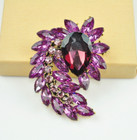 Large Purple Crystal Rhinestone Flower Brooches Pins For Bridal Woman s Gift