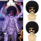 70s Men s Afro Wig Set 5pcs Disco Costume W glasses Mustache Halloween