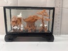 Vintage Oriental Hand Carved Cork Art Diorama Pagoda  Pandas  Cranes 