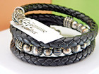 Brand New Carolyn Pollack Sterling Black Leather Coil Native Pearl Bracelet