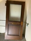1900s Historic Antique Oak Panel Door 38  X 84  With Glazed Glass Panel  235