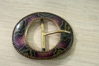 Vintage France Belt Buckle Brass And Pink Black Enamel