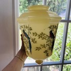 Antique 1920 Art Deco Custard Glass Light Shade Hand Painted Parrot Ceiling Lamp