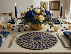 Set Of 6 Floral Placemat Blue And Gold Tablemats Beaded Charger Plate 13x13 Inch