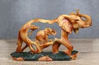 Elephant And Baby Figurine Faux Wood Resin Safari Statue Wildlife Home Decor Gif