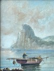 Antique Original Oil Painting On Canvas  Marine  Fisher  Calm Seascape  Framed