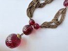 Vintage Louis Rousselet French Couture Red Glass Melon Bead Drop Chain Necklace