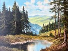 Old Vintage German Mountain Landscape Forest Oil Painting Art Trees Lake Forest