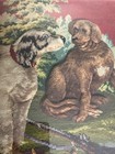 19th Century   Framed Needlepoint Woolwork Plushwork Beadwork 2 Dogs Glass Eye