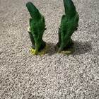 Vintage Mid Century Ceramic Parrot Bud Vases Pair Green Bamboo Figural Japan