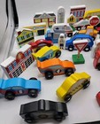 Melissa Doug Wood Toy Town Vehicle People Animals Buildings Signs Dino Lot Of 60