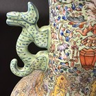 Large Vtg Chinese Porcelain Vase Famile Rose Style W  Foo Dog Handles Landscape