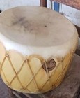   awesome  Native American Rawhide  Med  Log Drum Double Sided Pow Wow Nice  
