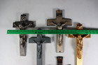 Lot Of 5 Vintage Funeral Casket Crucifixes     Metal Wall Crosses Chrome Brass H
