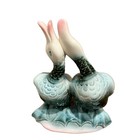 Vintage Planter Stamped Hull 1994 Double Ceramic Ducks Green Pink Usa Made 9 5 