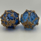 Vintage Blue Glass Fishing Floats Jute Rope Netting Nautical Decor Set Of 2 5 
