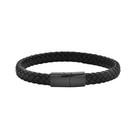 Men s Braided Genuine Leather Bracelet With Stainless Steel Closure  Black