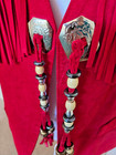 Red Fringe Rodeo Suede Vest Vintage Boho Western Tassels Made In Usa Size Medium