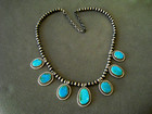 Southwestern Graduated Turquoise Cluster 925 Silver Antique Finish Bead Necklace