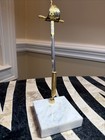 Vintage Toledo Spain Letter Opener Sword Desk Set Marble Base Damascene Gold Blk