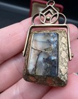 Victorian Swivel Fob Locket  Moss Agate Red Jasper Gold Tone Engraved Watch Fob
