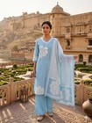 Women s Sky Blue Cotton Kurta Set With Cotton Dupatta Indian Ethnic 