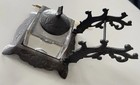 Antique Cast Iron Inkwell   Glass Bottle With Pen Rack   Ink Well Pen