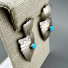 Vintage Southwestern Earrings Turquoise Silver Shield Pierced