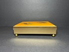 Vtg Mcm Brass Tone Metal Enamel Floral Print Red Velvet Lined Jewelry   Pill Box